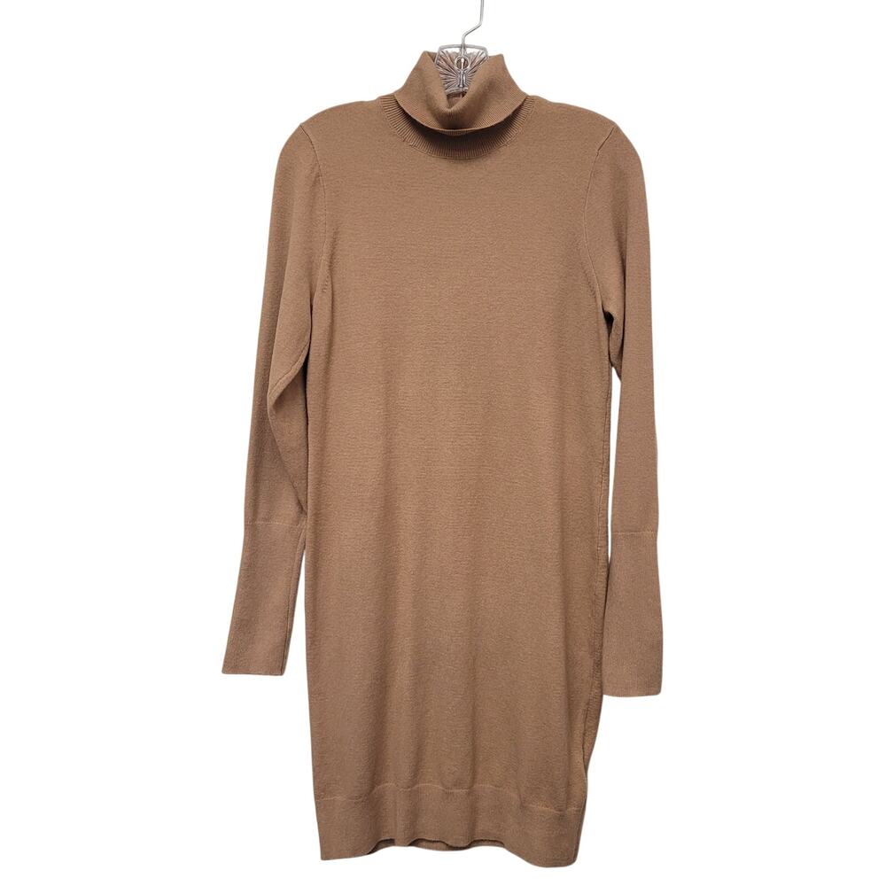 Express Camel Turtleneck Sweater Dress Size MED Cozy Minimalist Fall Bodycon